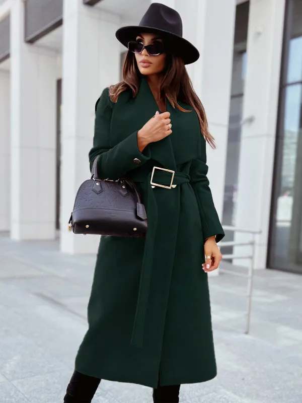 Women's Casual Long Sleeve Button-up V-neck Woolen Coat