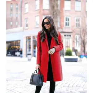 Womens Scarlet Red Long Wool Jacket